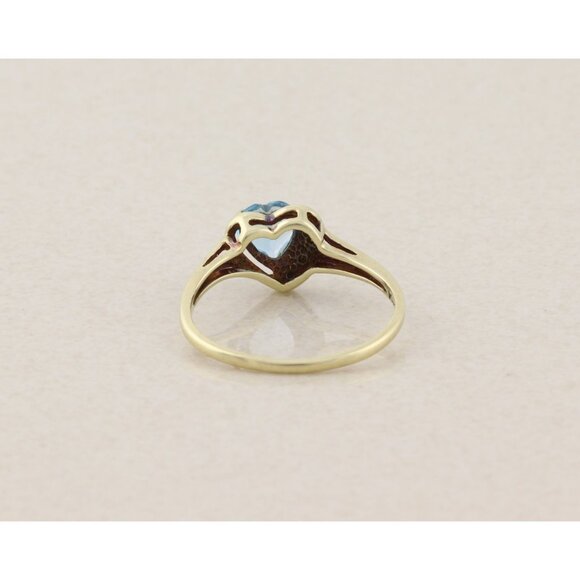 10k Yellow Gold Natural Swiss Blue Topaz & Diamond Heart Ring Size 8 1/4 - Picture 6 of 7